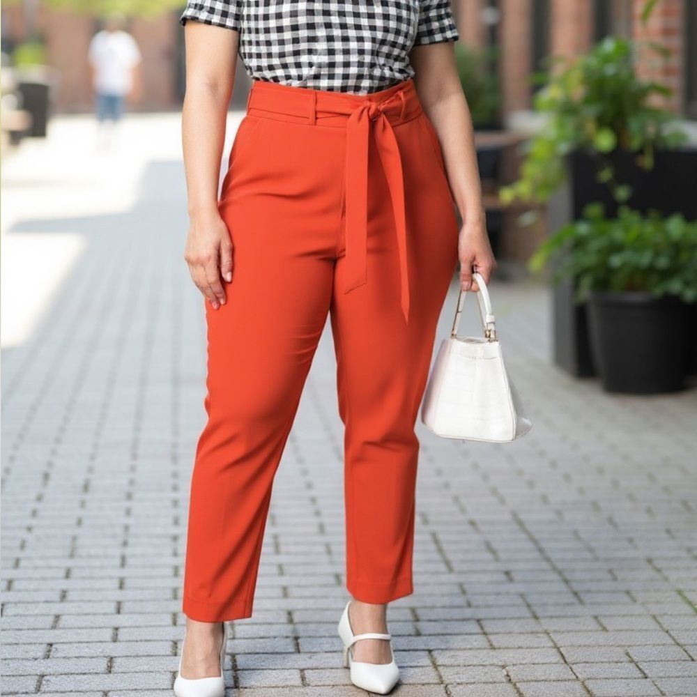 Veronica Beard Faxon Belted Trousers In Cherry Red 16